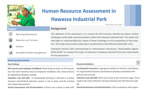 SUSA Report: Assessment of Workers’ Satisfaction and HR Structure of Factories in the Hawassa Industrial Park